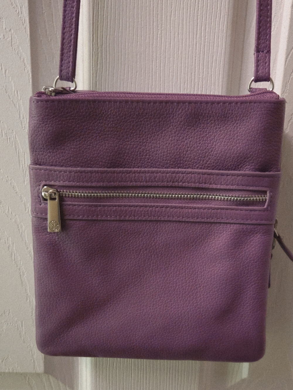 Giani Bernini Triple Zipper Purple Pebbled Leather Crossbody Bag